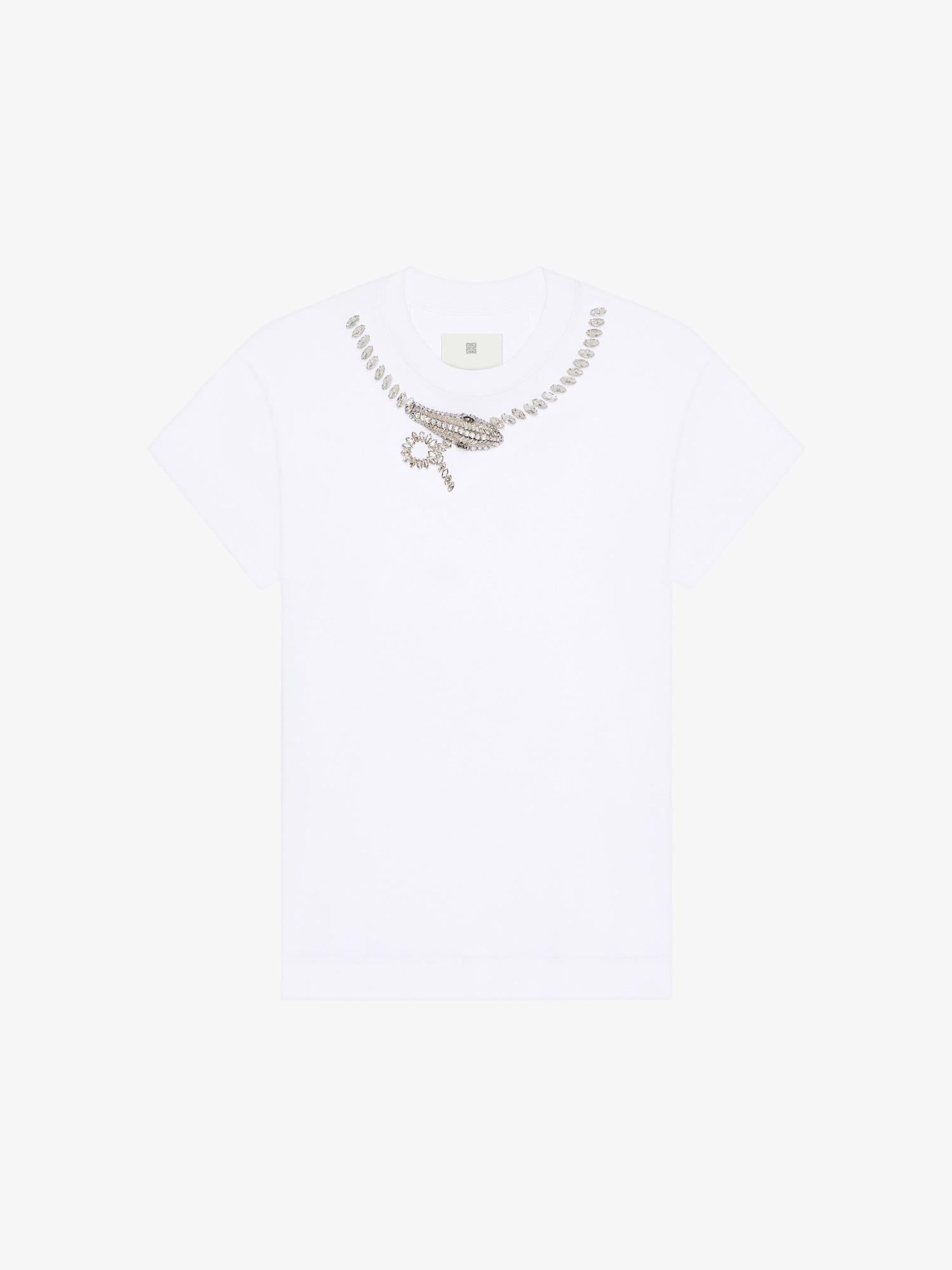 Slim fit t-shirt in cotton with crystals snake Product Image