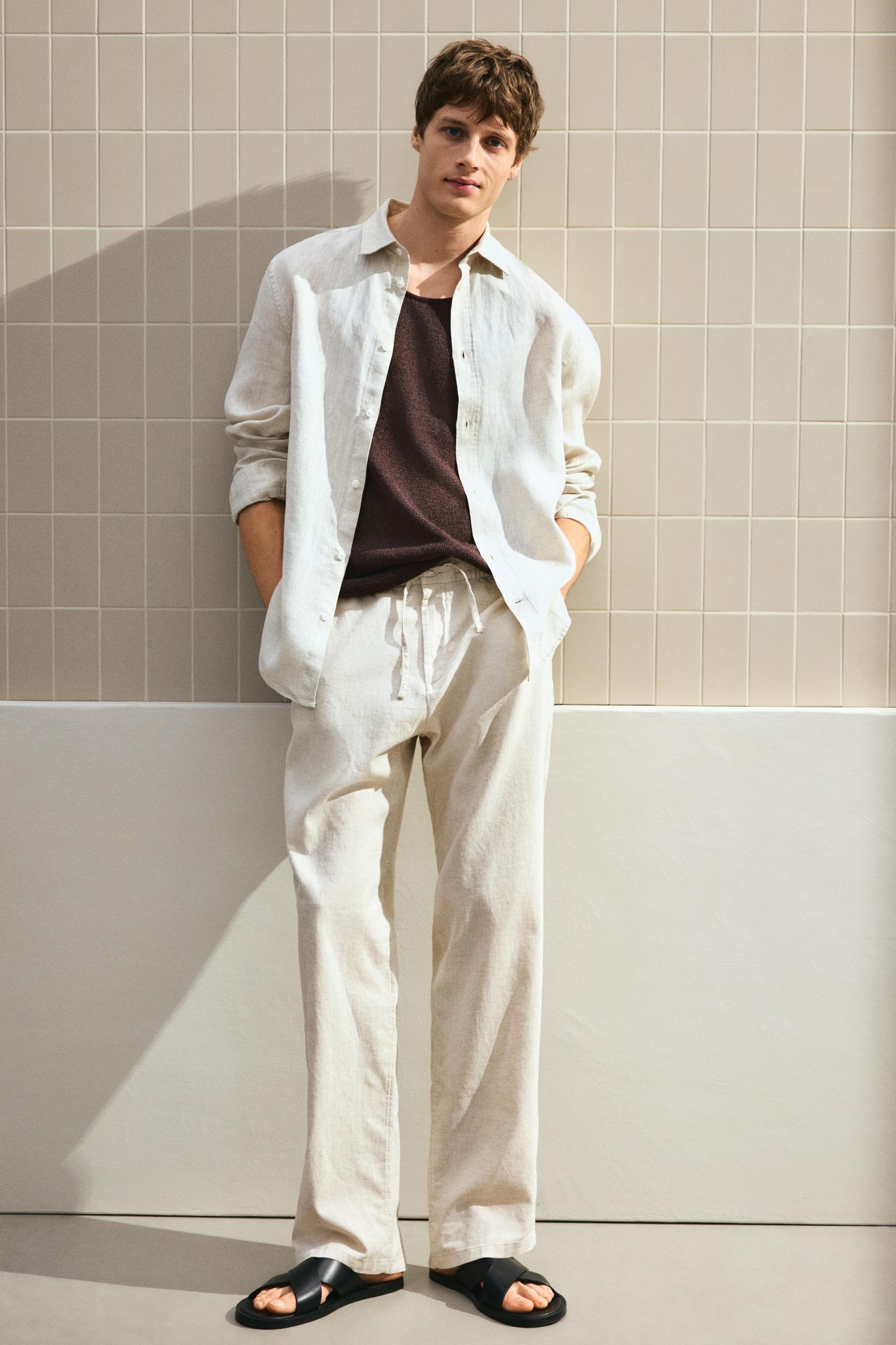Regular-Fit Linen-Blend Pants Product Image