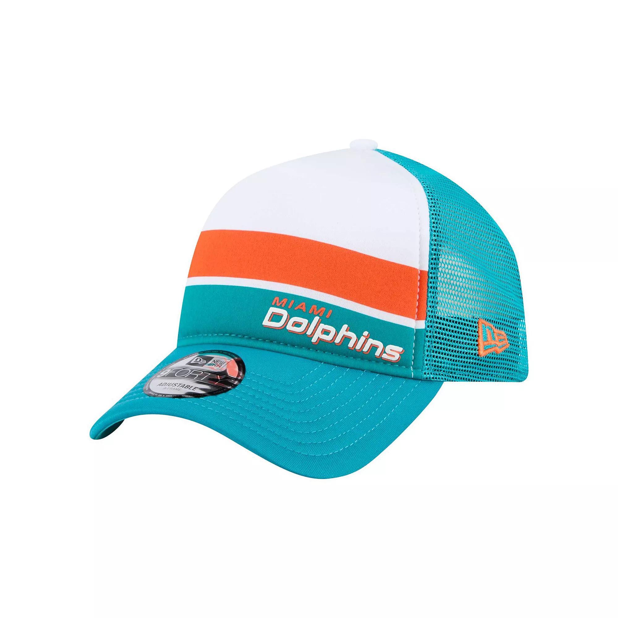 Men's New Era White/Aqua Miami Dolphins Color-Block 9FORTY A-Frame Trucker Adjustable Hat Product Image