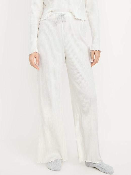 High-Waisted Ribbed Pajama Pants Product Image