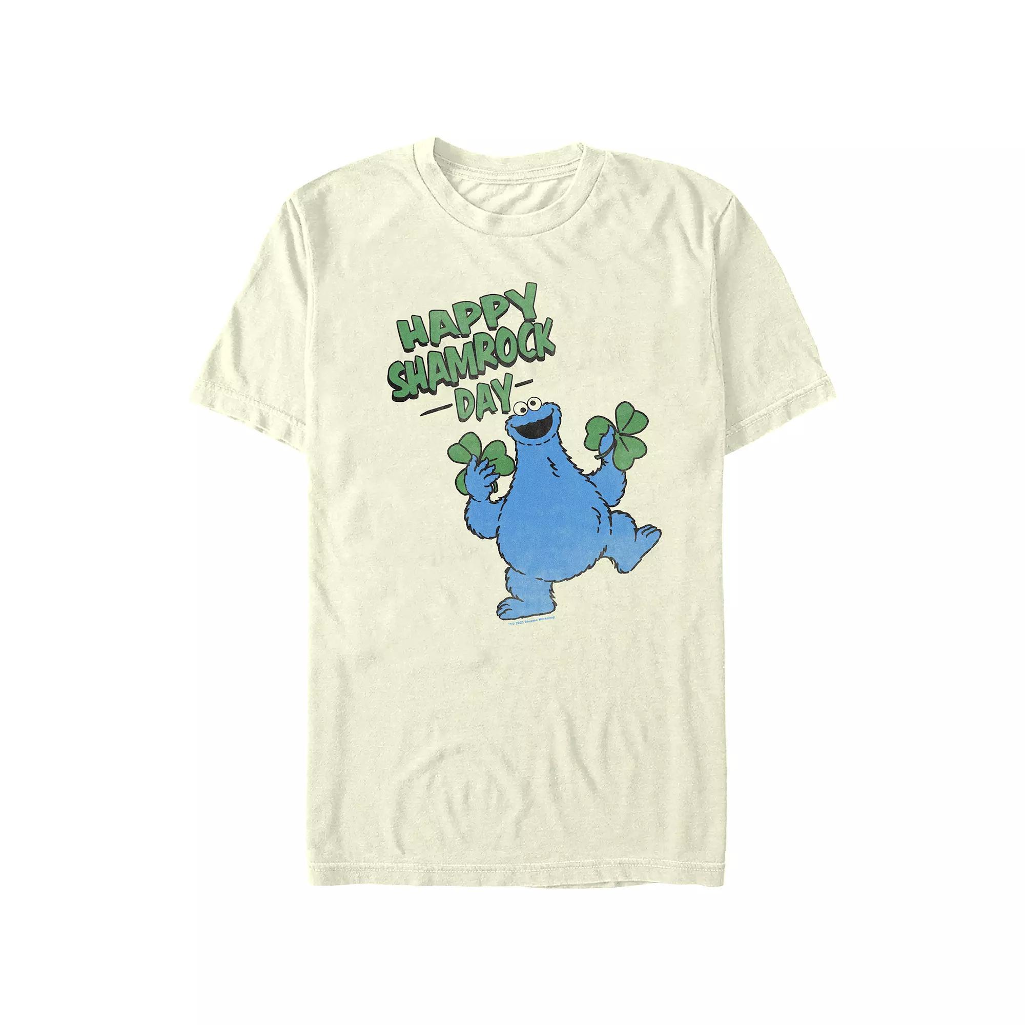 Men's Sesame Street Cookie Monster Happy Shamrock Day Graphic Tee, Size: Medium, Natural Product Image