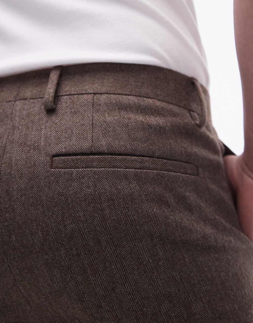 Topman herringbone slim pants in brown Product Image