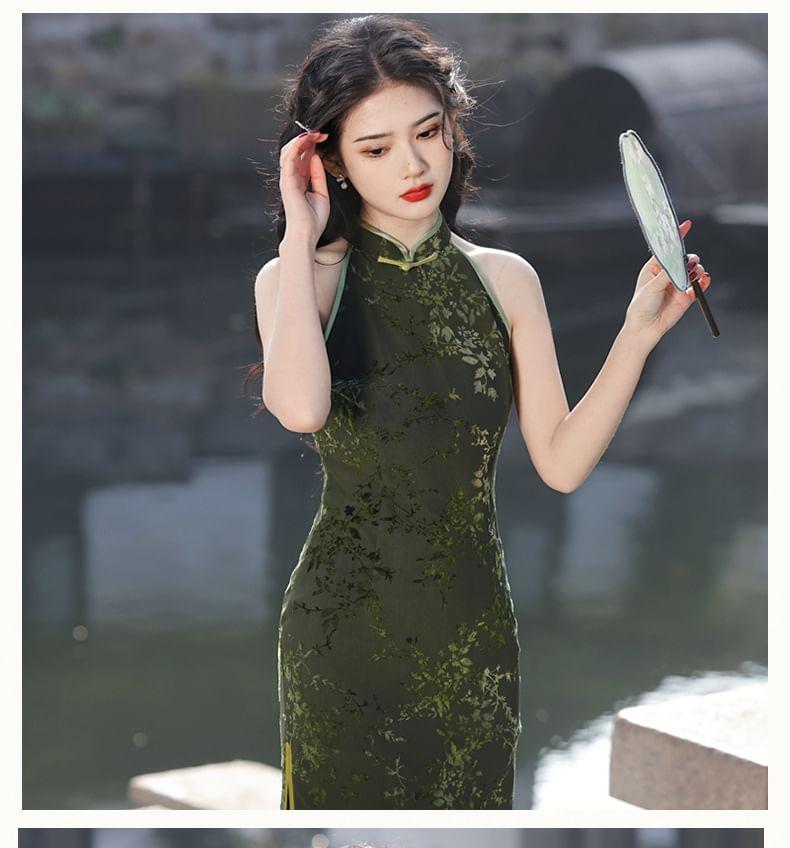 Sleeveless Mesh Tie Dye Midi Qipao Dress Product Image