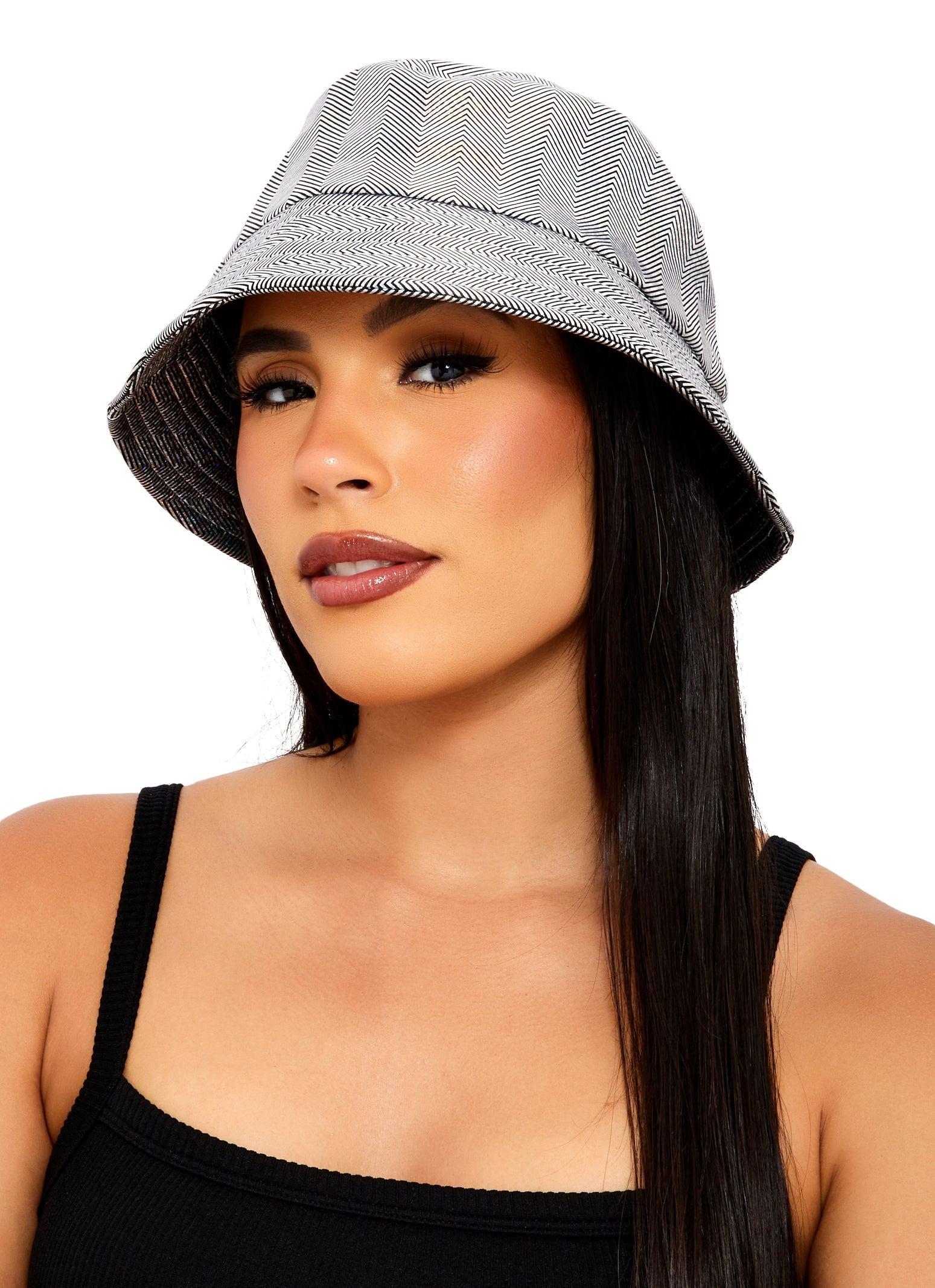 Womens Chevron Striped Metallic Foil Bucket Hat Product Image