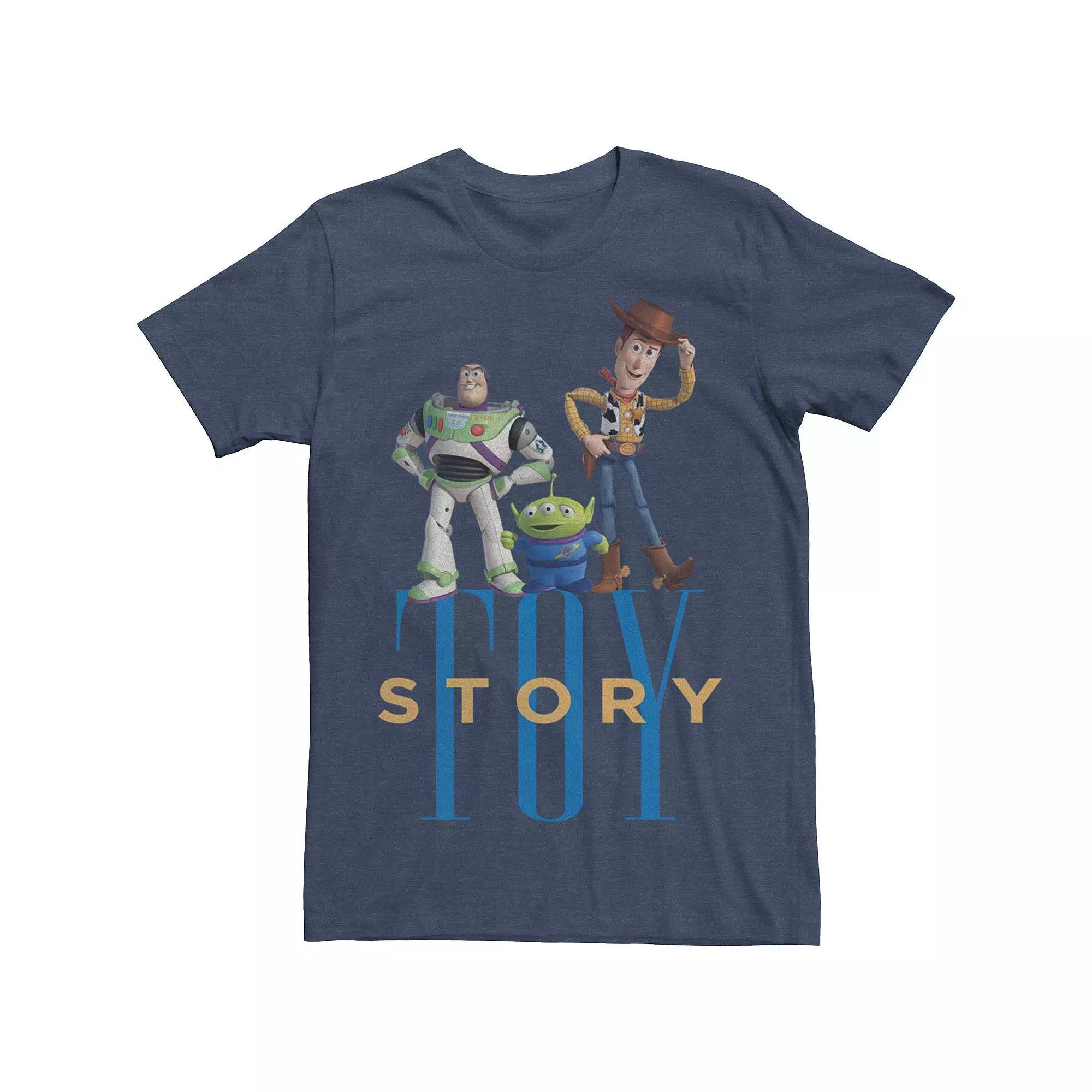 Disney / Pixar's Toy Story Woody, Buzz Lightyear & Alien Men's Simple Text Tee, Size: Large, Navy Grey Product Image