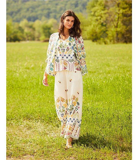 JOHNNY WAS Mixed Floral Printed Linen V-Neck Sleeveless Coordinaiting Tank Product Image