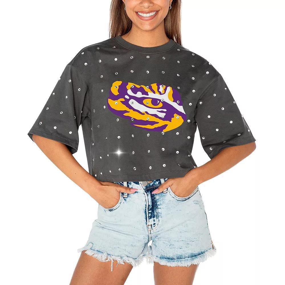Women's Gameday Couture Gray LSU Tigers Go Time Rhinestone Crop T-Shirt,  Product Image
