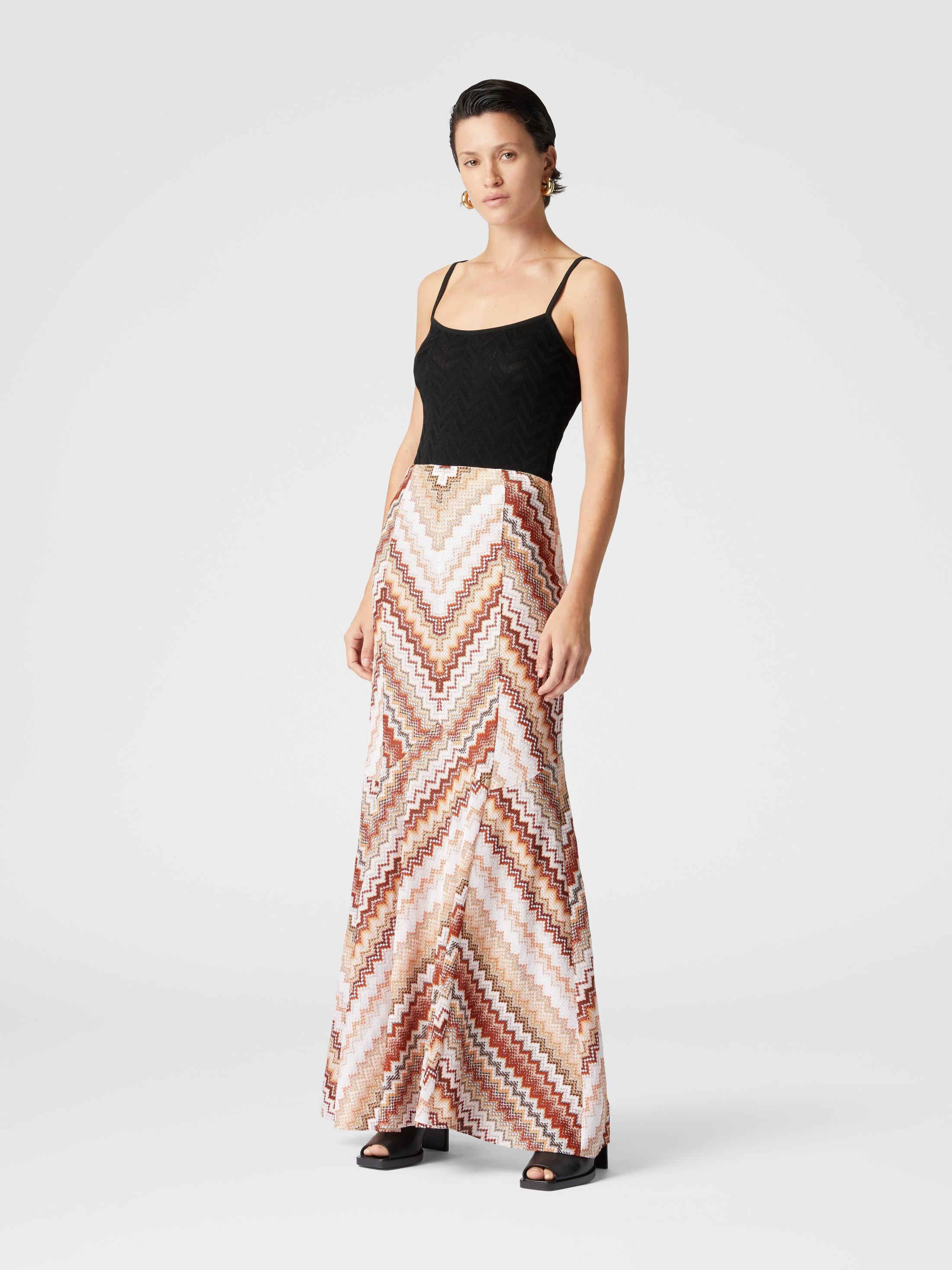 Long flared skirt with lamé serrated zig zag pattern Product Image