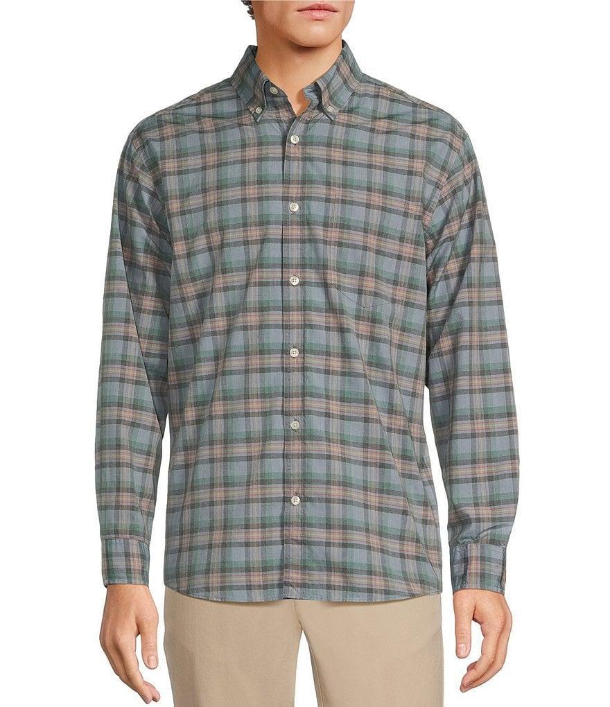 Roundtree & Yorke Long Sleeve Medium Light Plaid Pattern Slub Sport Shirt Product Image