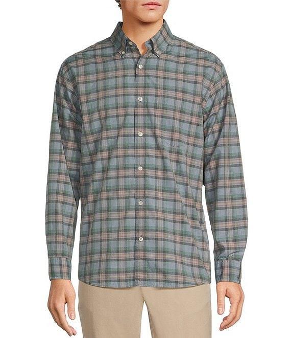 Roundtree & Yorke Long Sleeve Medium Light Plaid Pattern Slub Sport Shirt Product Image