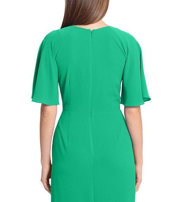 Maggy London Draped Faux Wrap Short Flutter Sleeve Surplice V-Neck Pebble Crepe Midi Dress Product Image