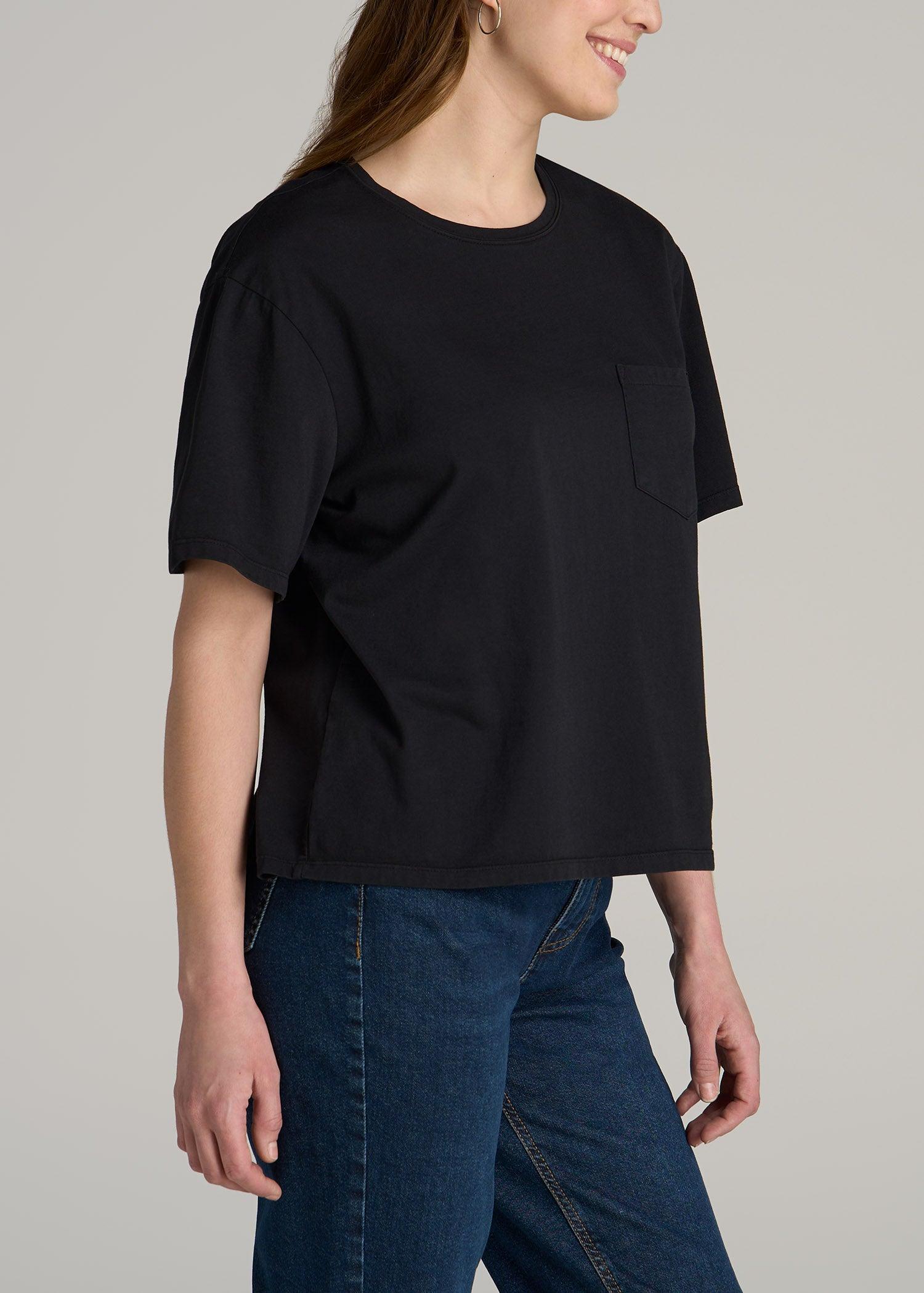 Boxy Short Sleeve T-Shirt for Tall Women in Black Product Image