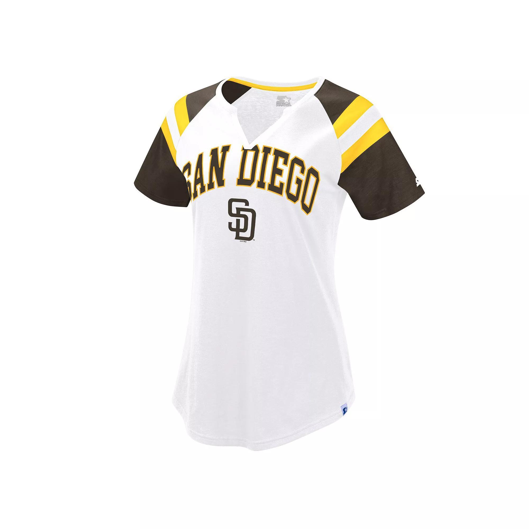 Women's Starter White/Brown San Diego Padres Game On Notch Neck Raglan T-Shirt, Size: Small Product Image
