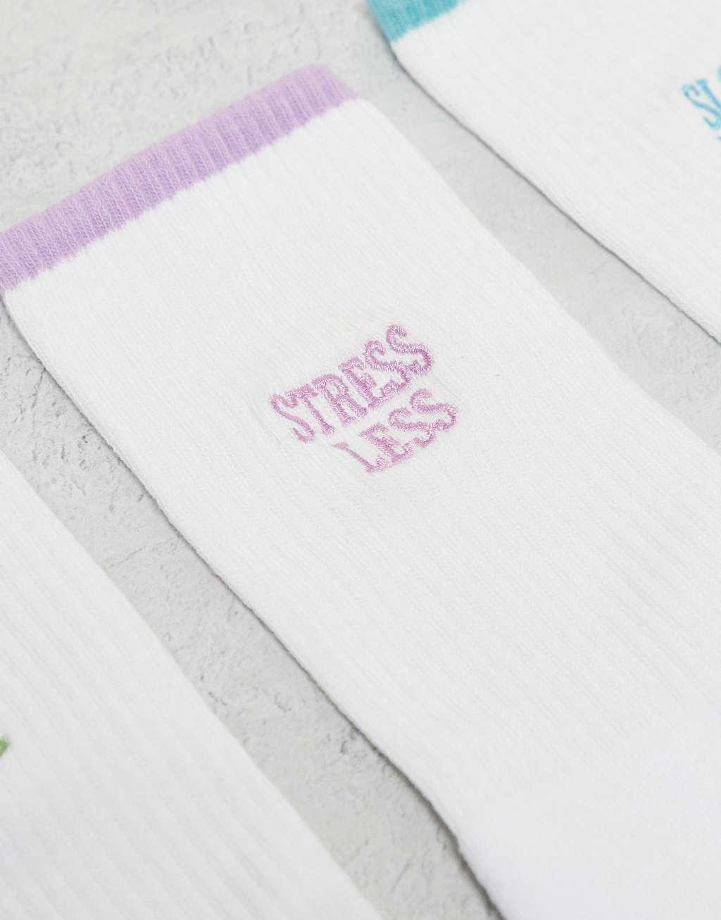 ASOS DESIGN 3 pack slogan sock with contrast welt in white Product Image