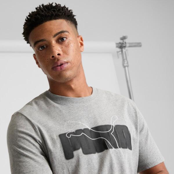 PUMA ESS+ Logo Lab Holiday Men's T-Shirt in Medium Grey Heather Product Image