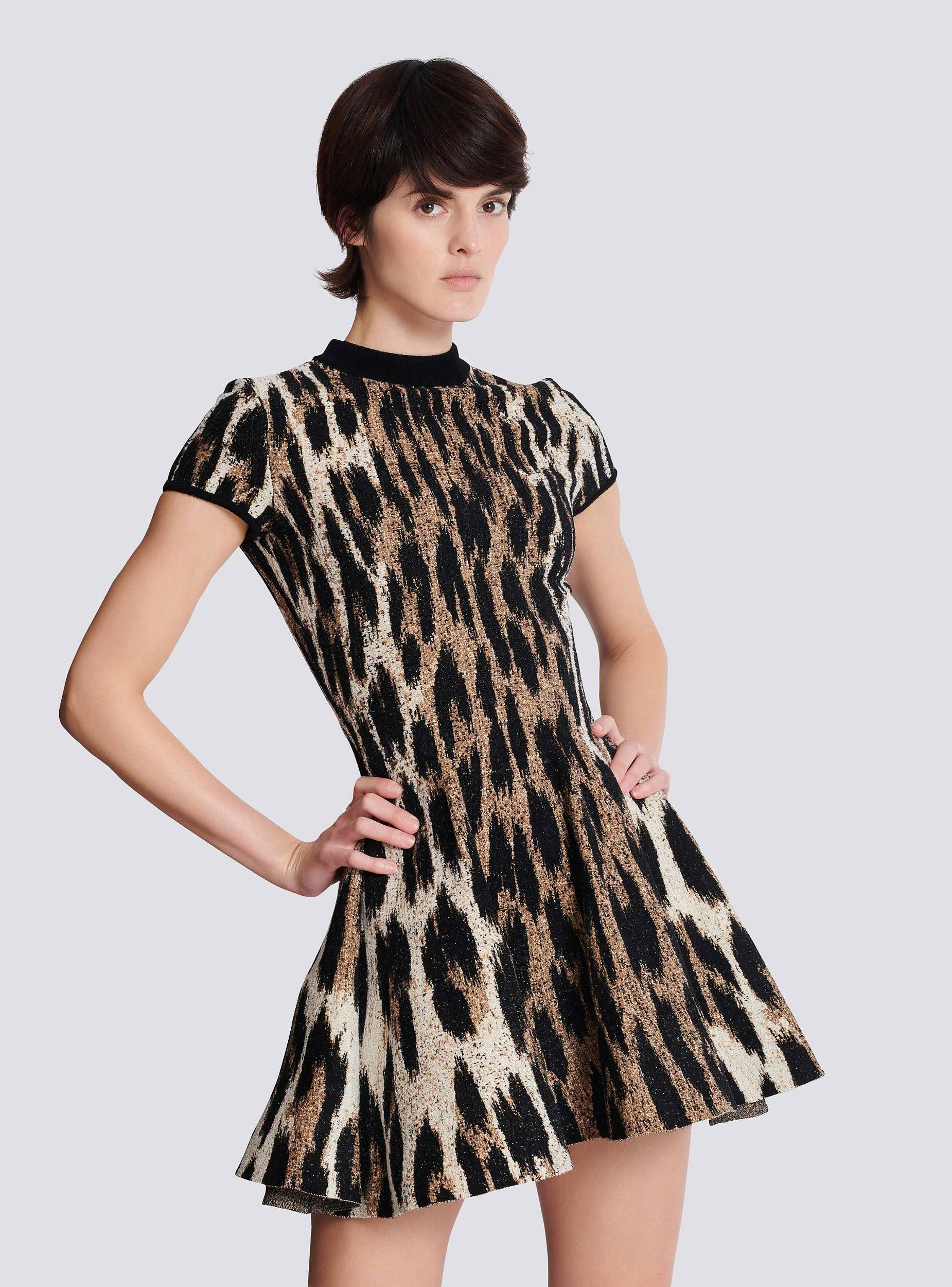 A-line leopard print jacquard dress Product Image
