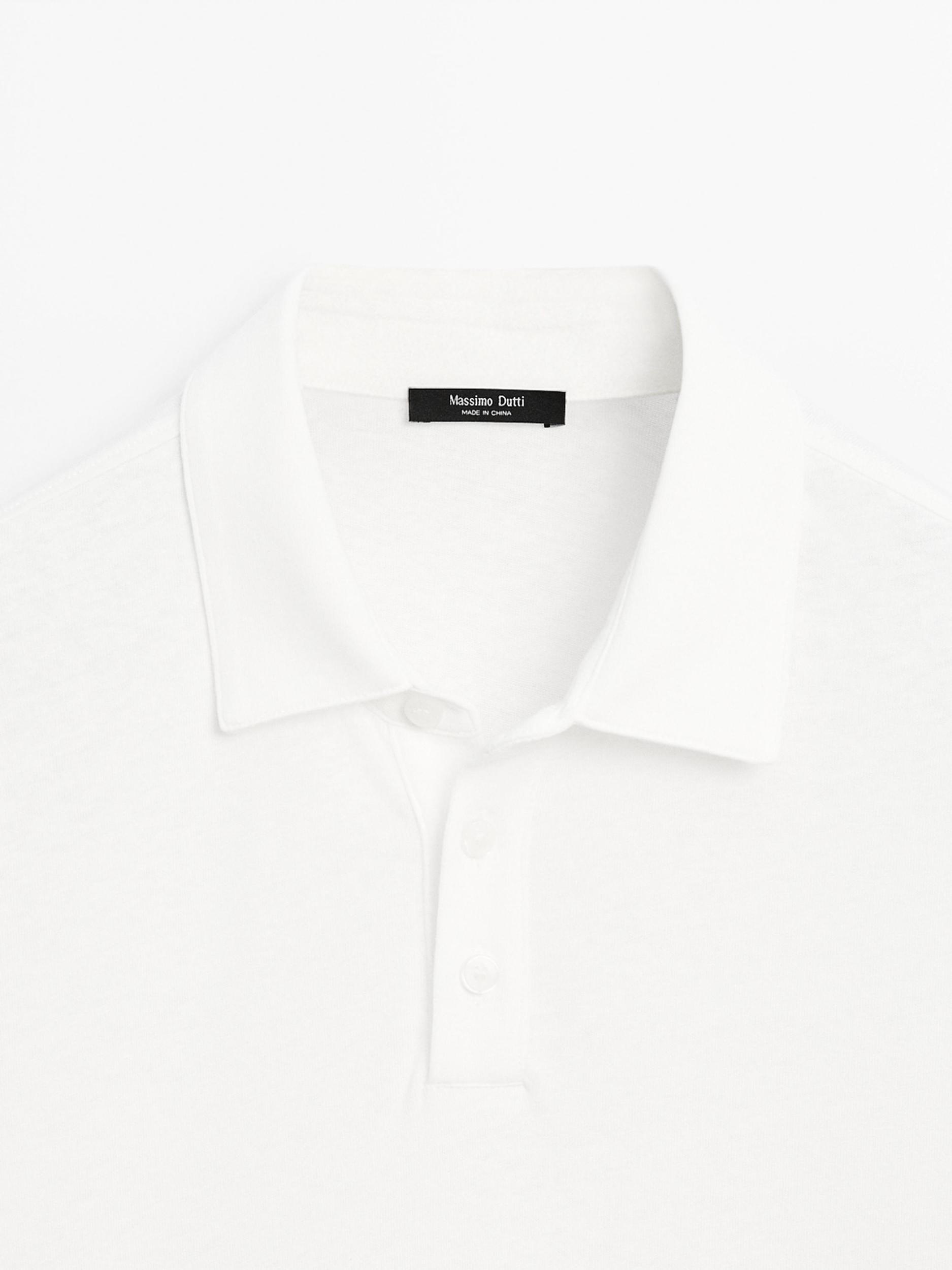 Short sleeve linen blend polo shirt Product Image