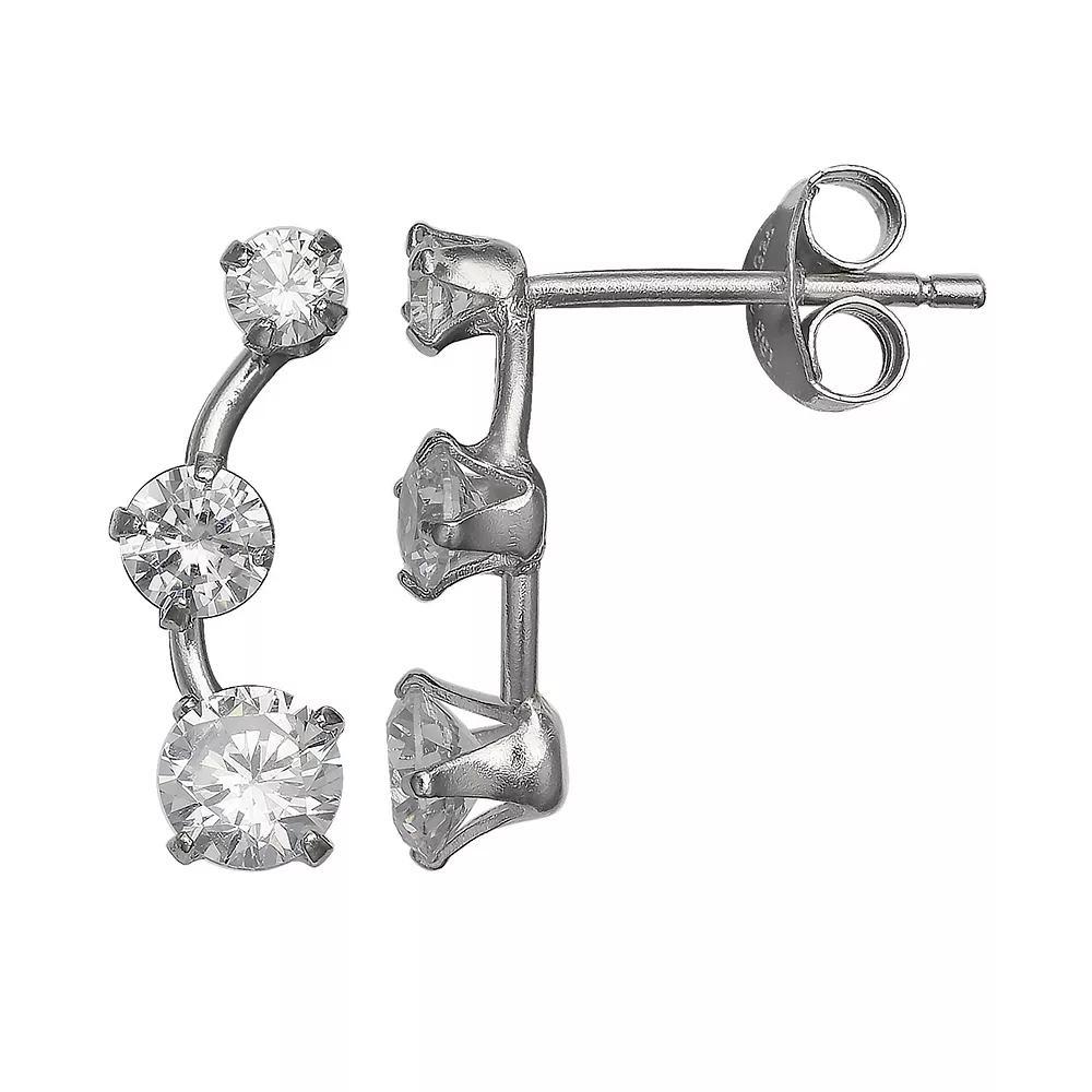 PRIMROSE Sterling Silver Round Cubic Zirconia Curved Wire Earrings, Women's Product Image