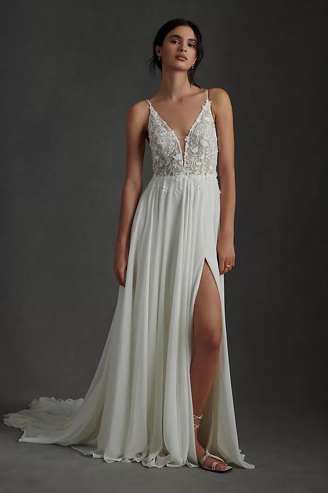 Jenny by Jenny Yoo Kelsey Chiffon & Lace V-Neck A-Line Wedding Gown Product Image