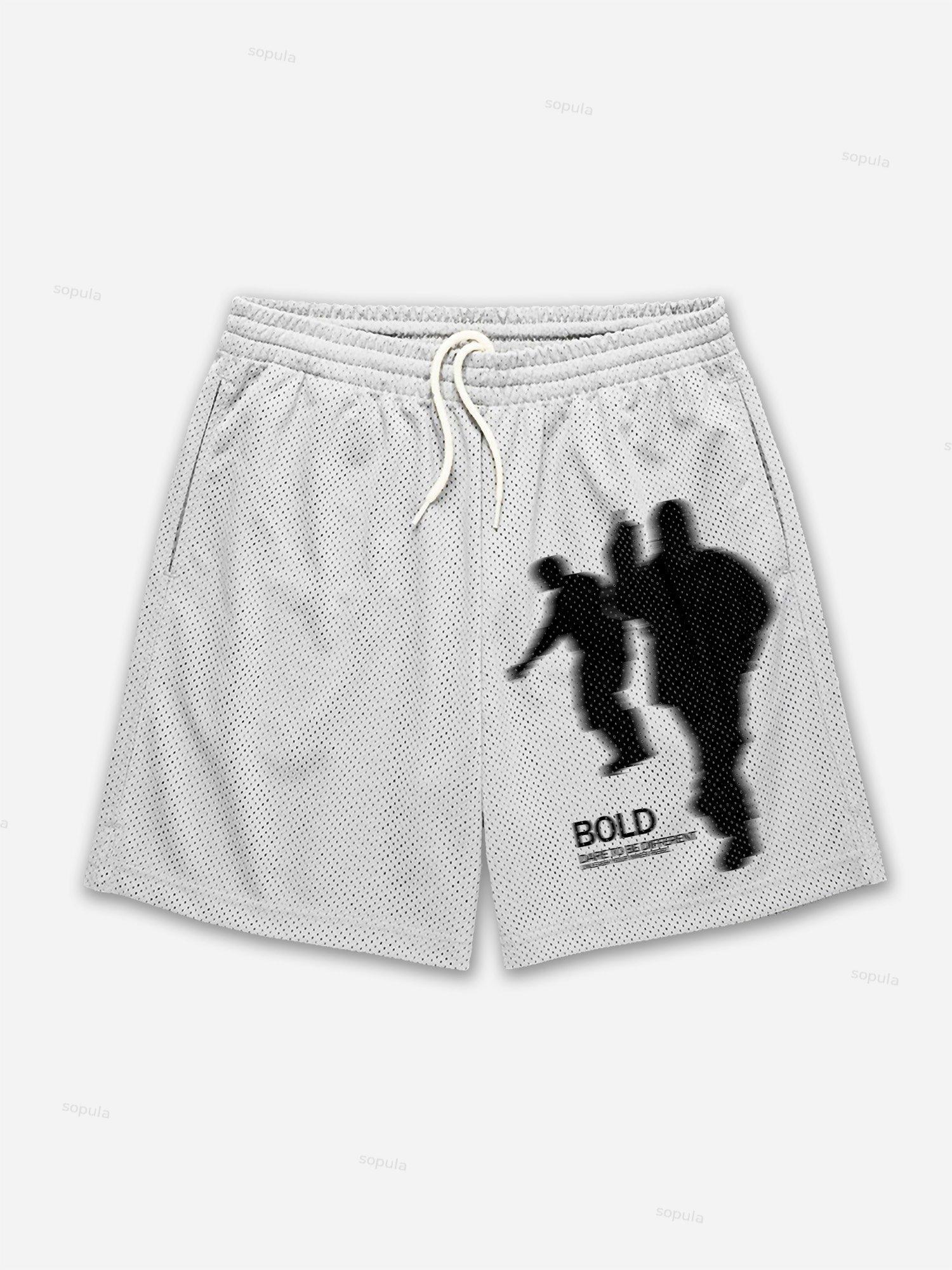 Vintage Street Portrait Graphic Print Mesh Shorts Product Image