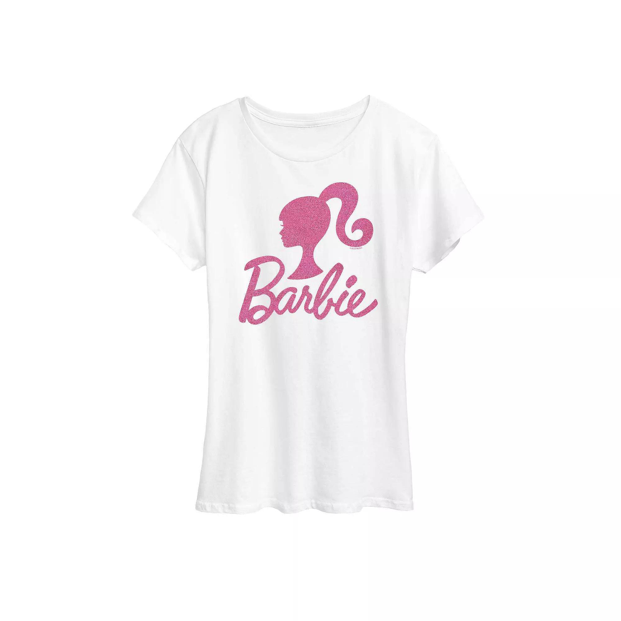 Women's Barbie® Logo Pink Glitter Graphic Tee, Girl's, Size: Large, White Product Image