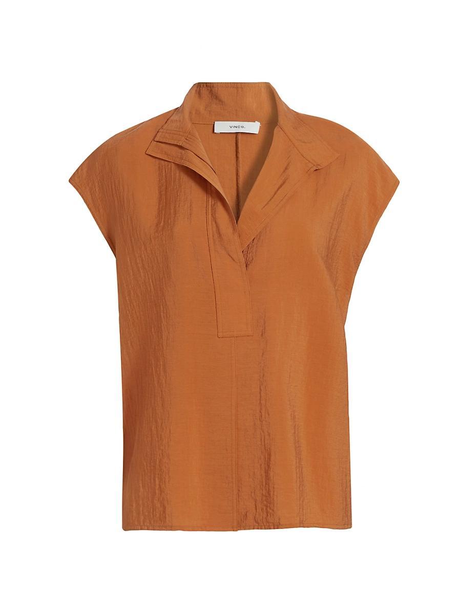 Womens Open Collar Cap-Sleeve Blouse Product Image