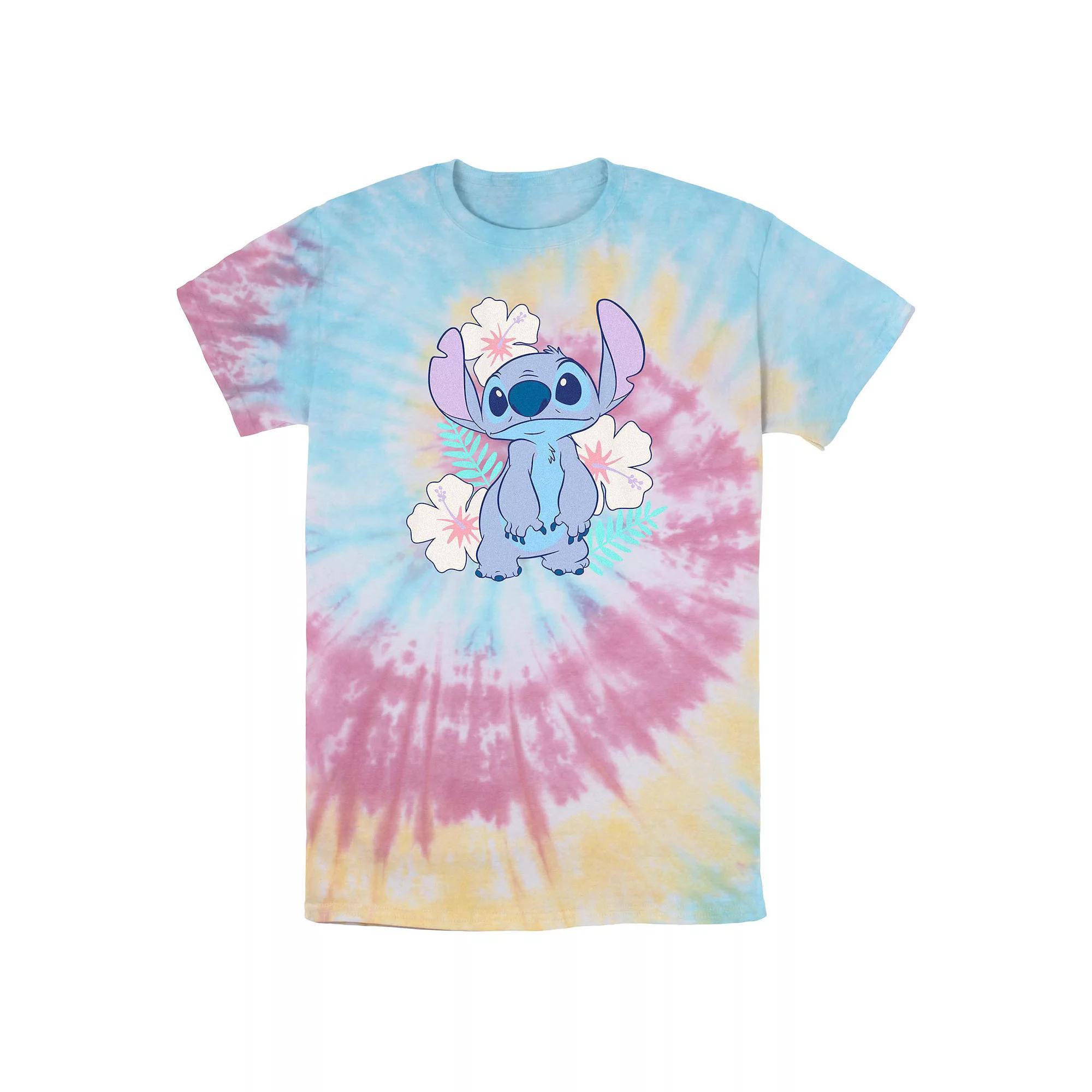 Disney's Lilo & Stitch Flower Set Stitch Tie Dye Men's Graphic Tee, Size: Small, Blue Pink Light Yellow Product Image