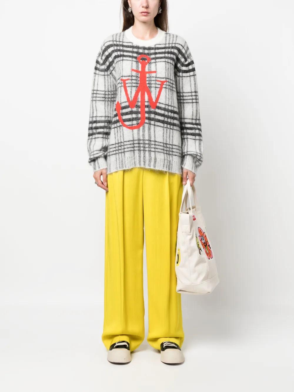 JW ANDERSON Logo-embroidered Check-pattern Jumper In White/black Product Image