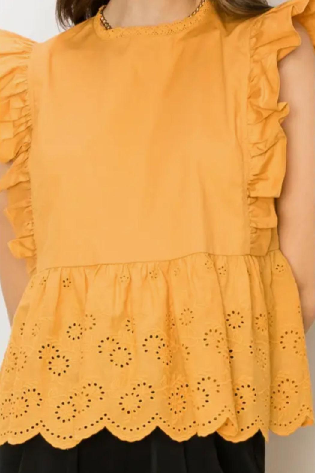 Ruffle Sleeveless Eyelet Peplum Top Product Image