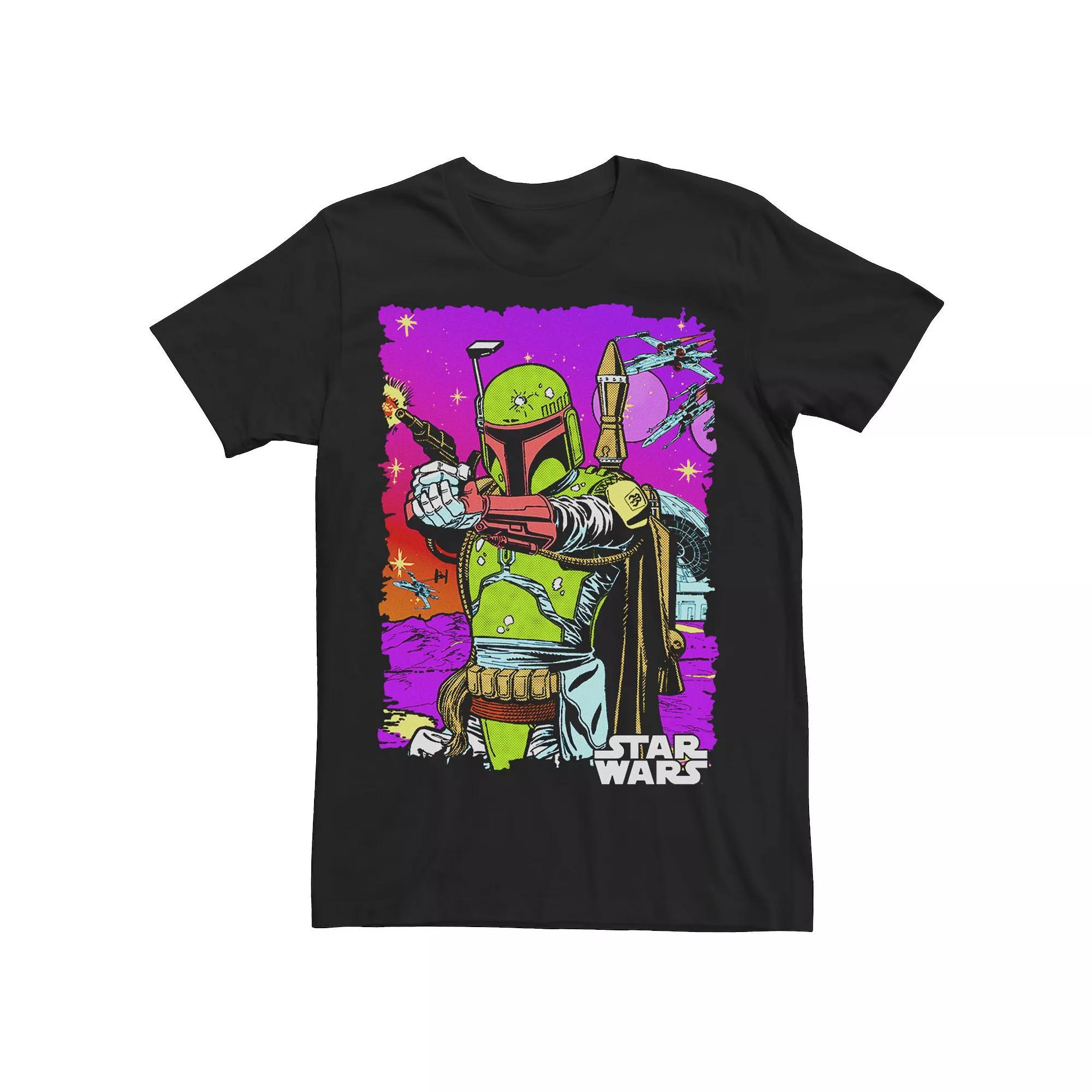 Men's Star Wars Boba Fett Vibrant Neon Comic Cutout Tee, Size: XL, Black Product Image