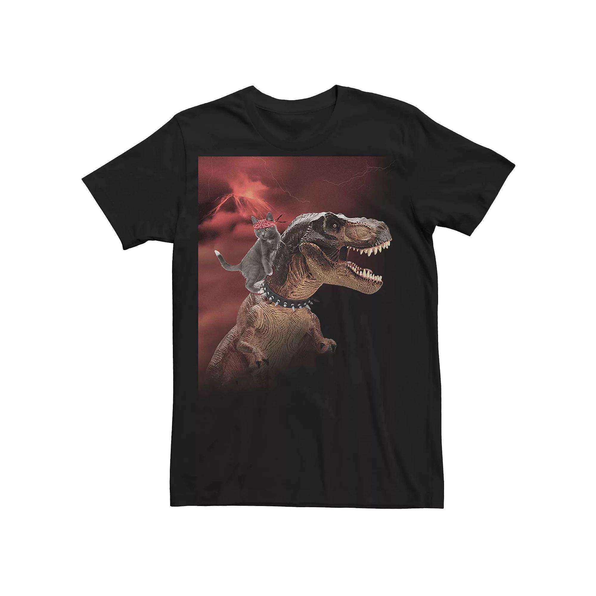 Men's Cat Riding T-Rex Volcano Graphic Tee,  Product Image