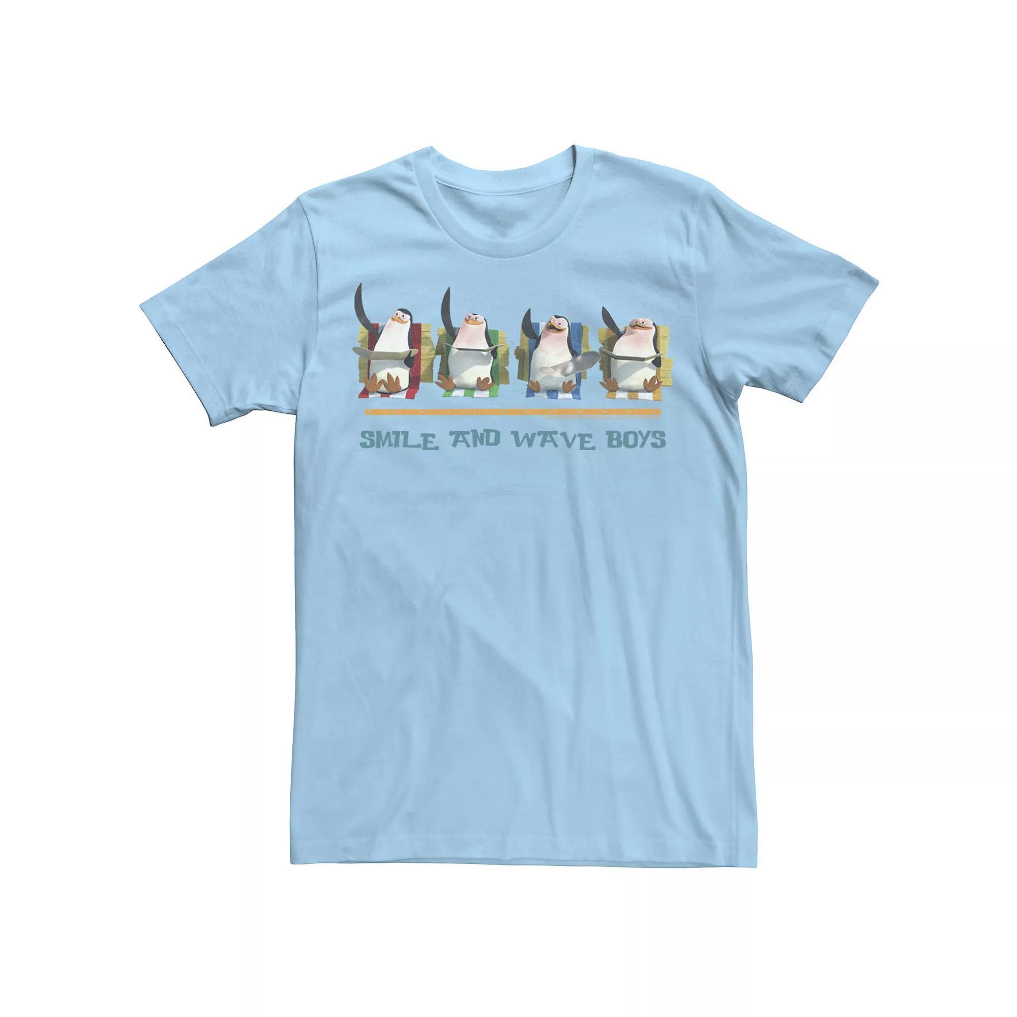 Men's Madagascar Penguins Smile And Wave Text Poster Tee, Size: XL, Light Blue Product Image