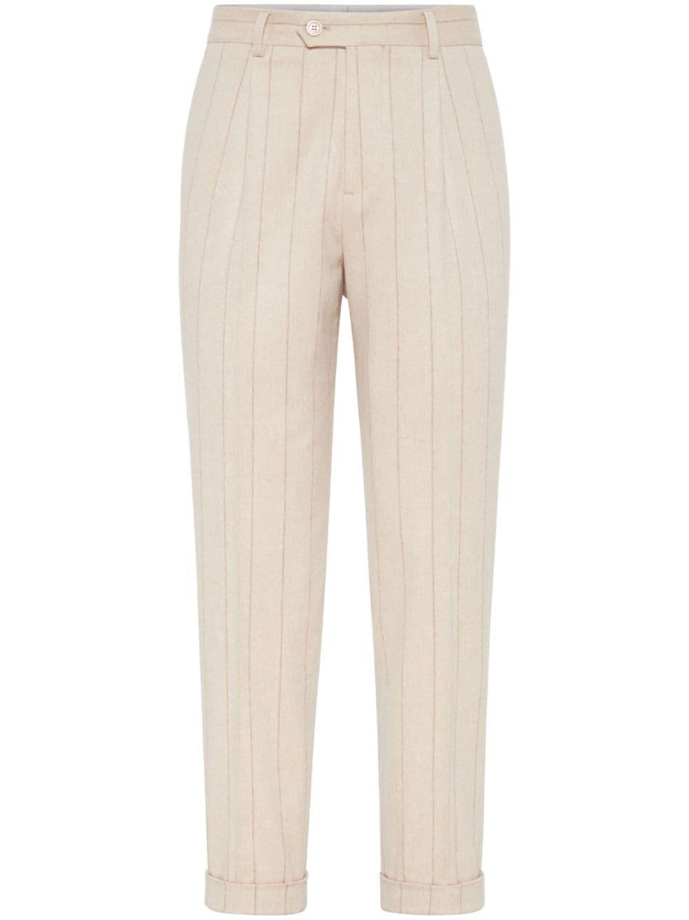 BRUNELLO CUCINELLI Alpaca-blend Chalk Stripe Trousers In Sand Product Image