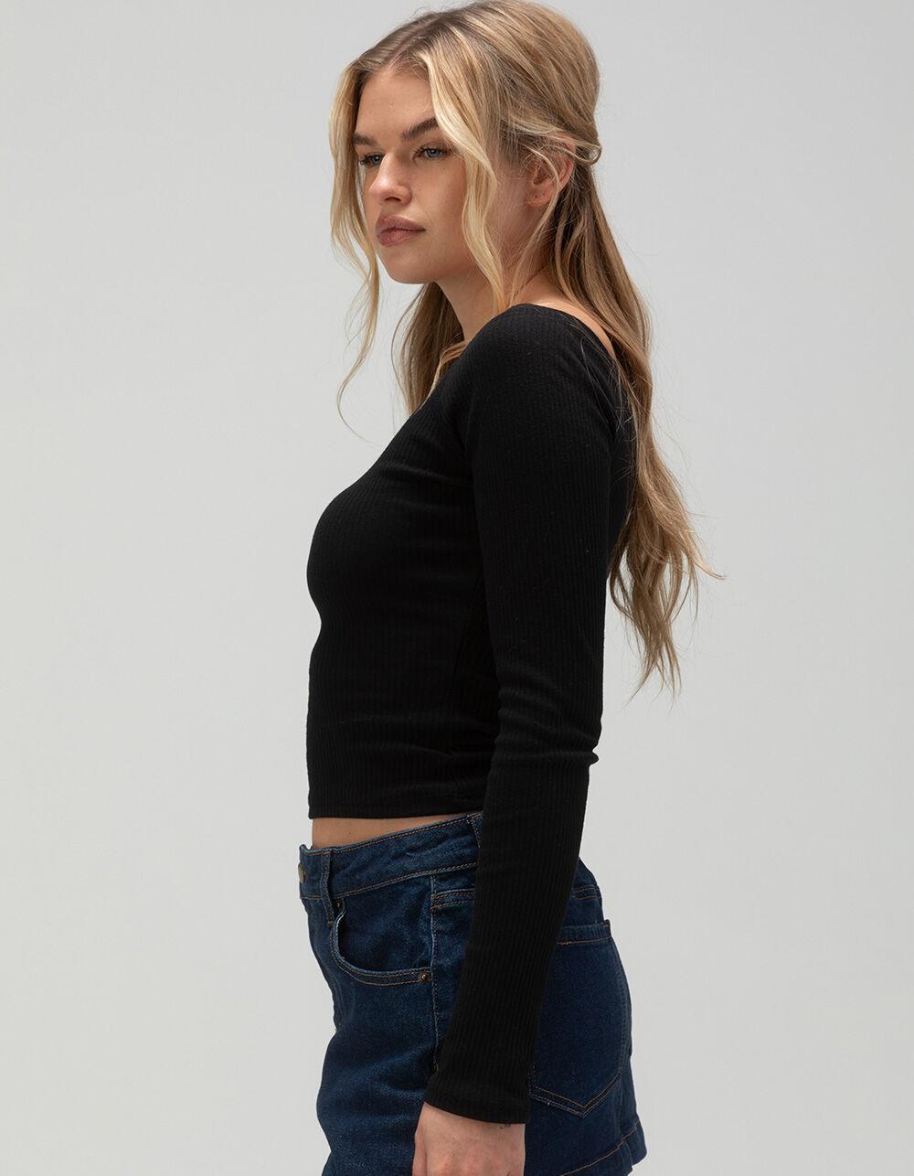 TILLYS Ballet Neck Womens Long Sleeve Top  - BLACK Product Image