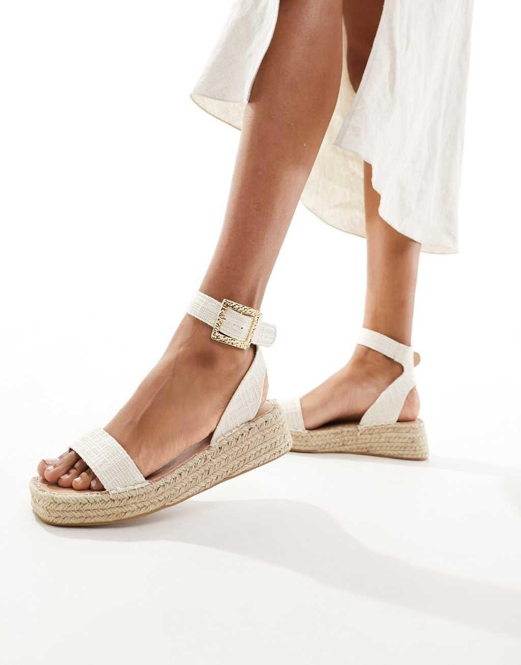 South Beach linen look two part espadrille sandals in cream  Product Image