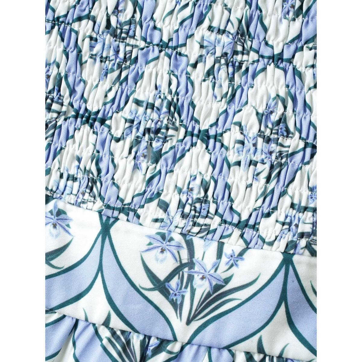 Plus Size Boho Floral Print Shirred Pockets Midi Dress LightBlue Women Square Neck Cap Sleeve Curvy BloomChic 18-20/2X Product Image