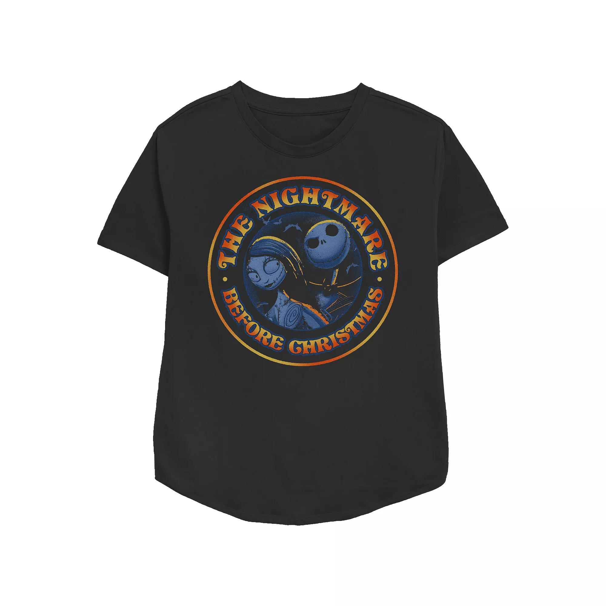 Disney's The Nightmare Before Christmas Jack Skellington And Sally Stamp Women's Relaxed Fit Graphic Tee,  Product Image