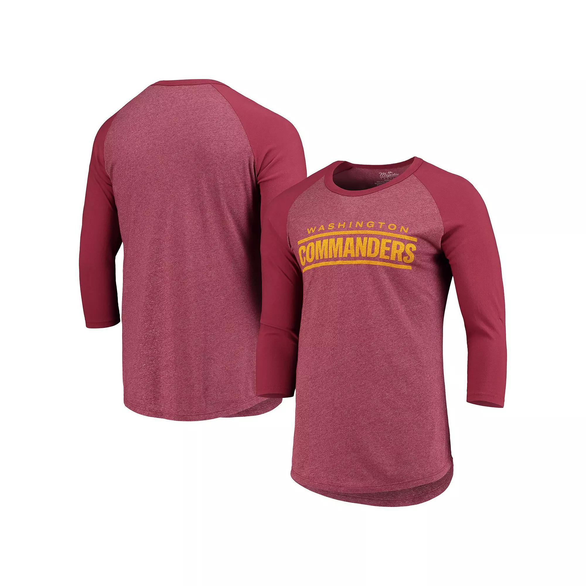 Men's Washington Commanders Majestic Threads Burgundy Wordmark 3/4-Sleeve Raglan Tri-Blend T-Shirt,  Product Image