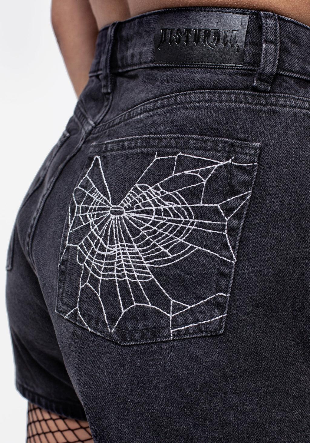 Widow Embroidered Denim Mom Short Product Image
