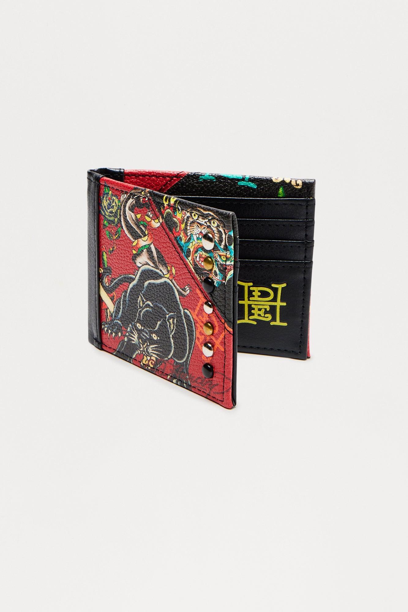 Ed Hardy Metal Stud Printed Bifold Wallet - Red/Black Male Product Image