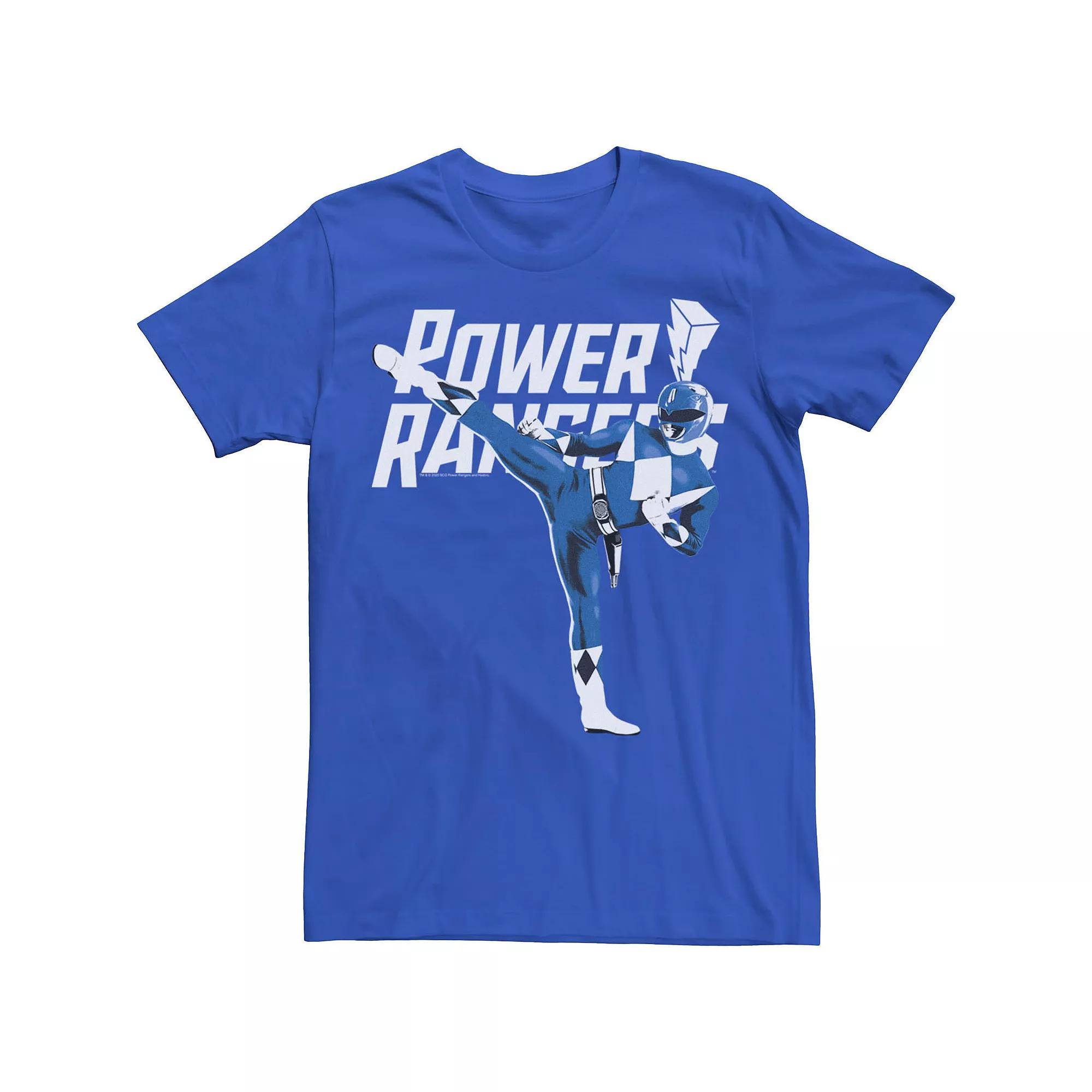 Men's Power Rangers Blue Ranger Action Pose Logo Tee,  Product Image