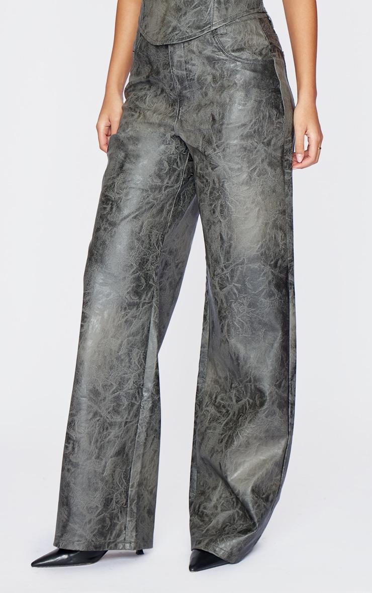 Tall Washed Grey Faux Leather Wide Leg Pants Product Image