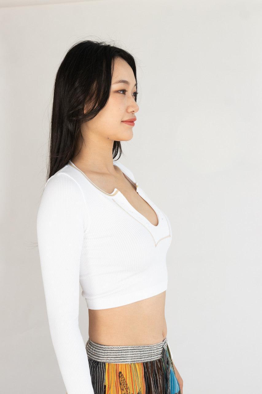 Sporty Notch Neck Long Sleeve Shirt Product Image