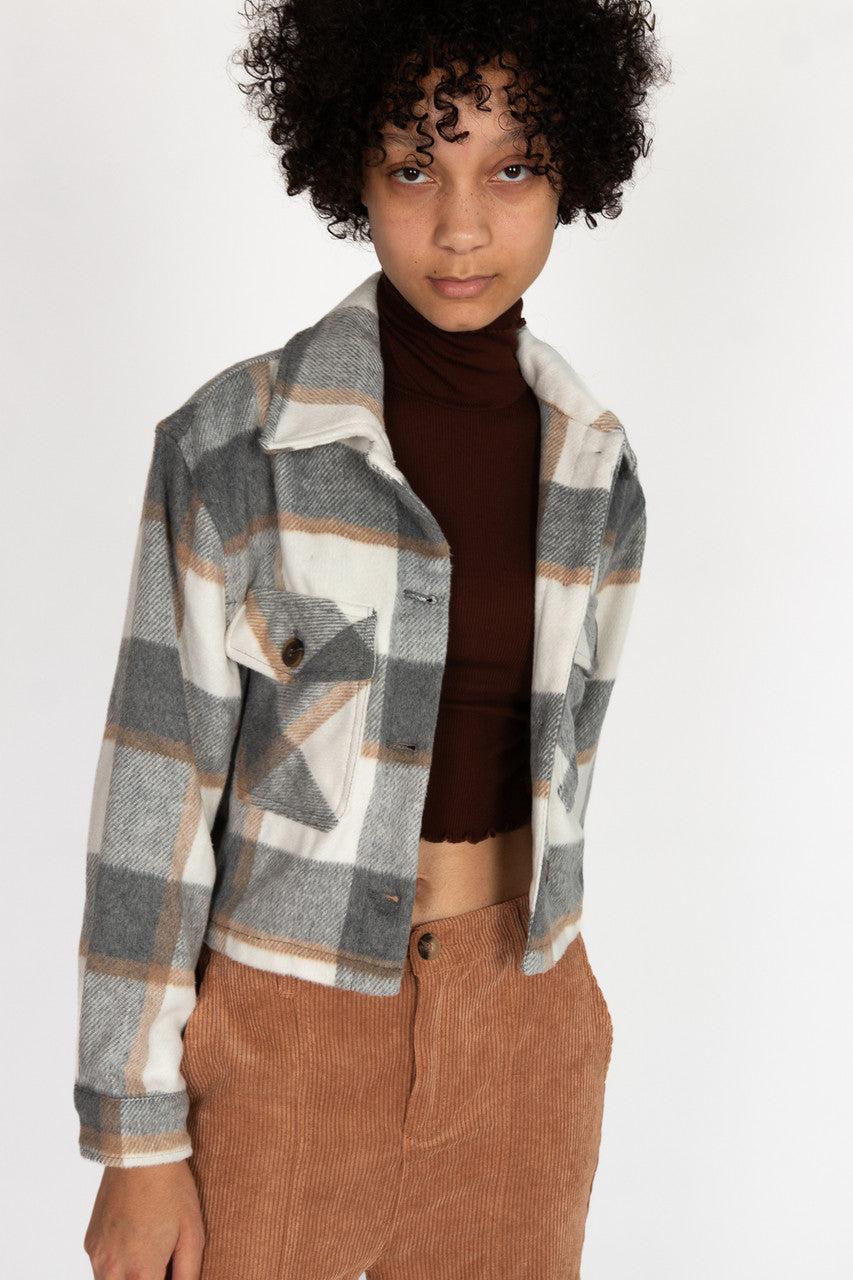 Greige Brushed Plaid Shacket Product Image