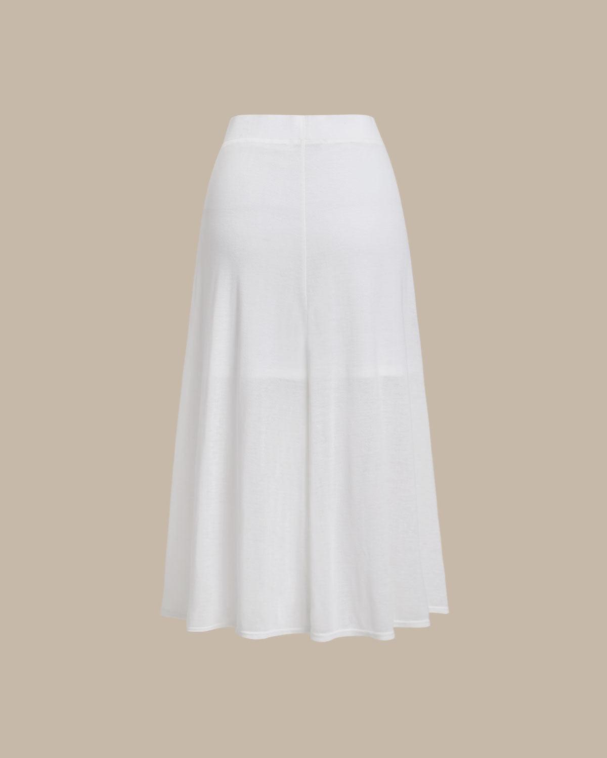 White Elastic Waist Straight Midi Skirt Product Image