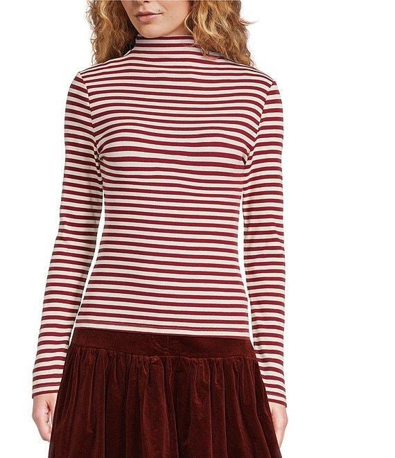 A Loves A Stripe Print Stretch Knit Turtleneck Long Sleeve Tee Product Image
