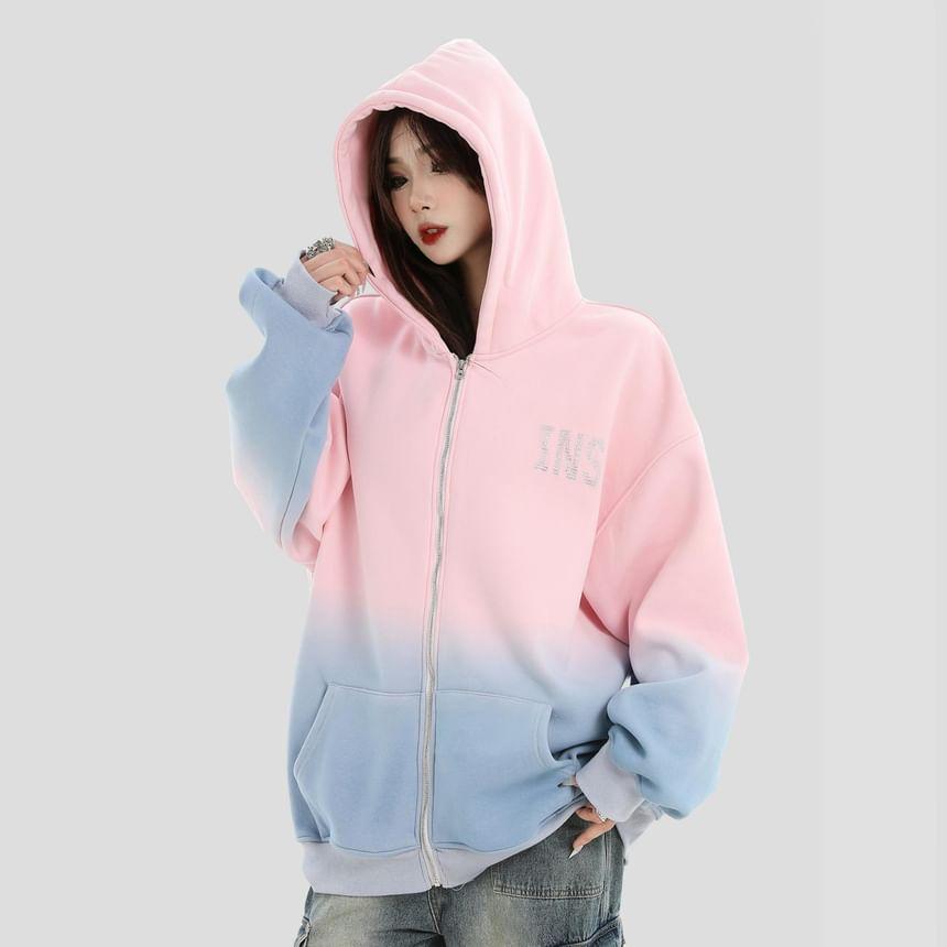 Lettering Gradient Zip-Up Hoodie Product Image