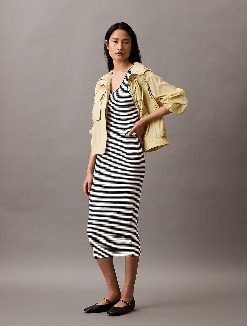 Ribbed Stripe Slim Midi Dress Product Image