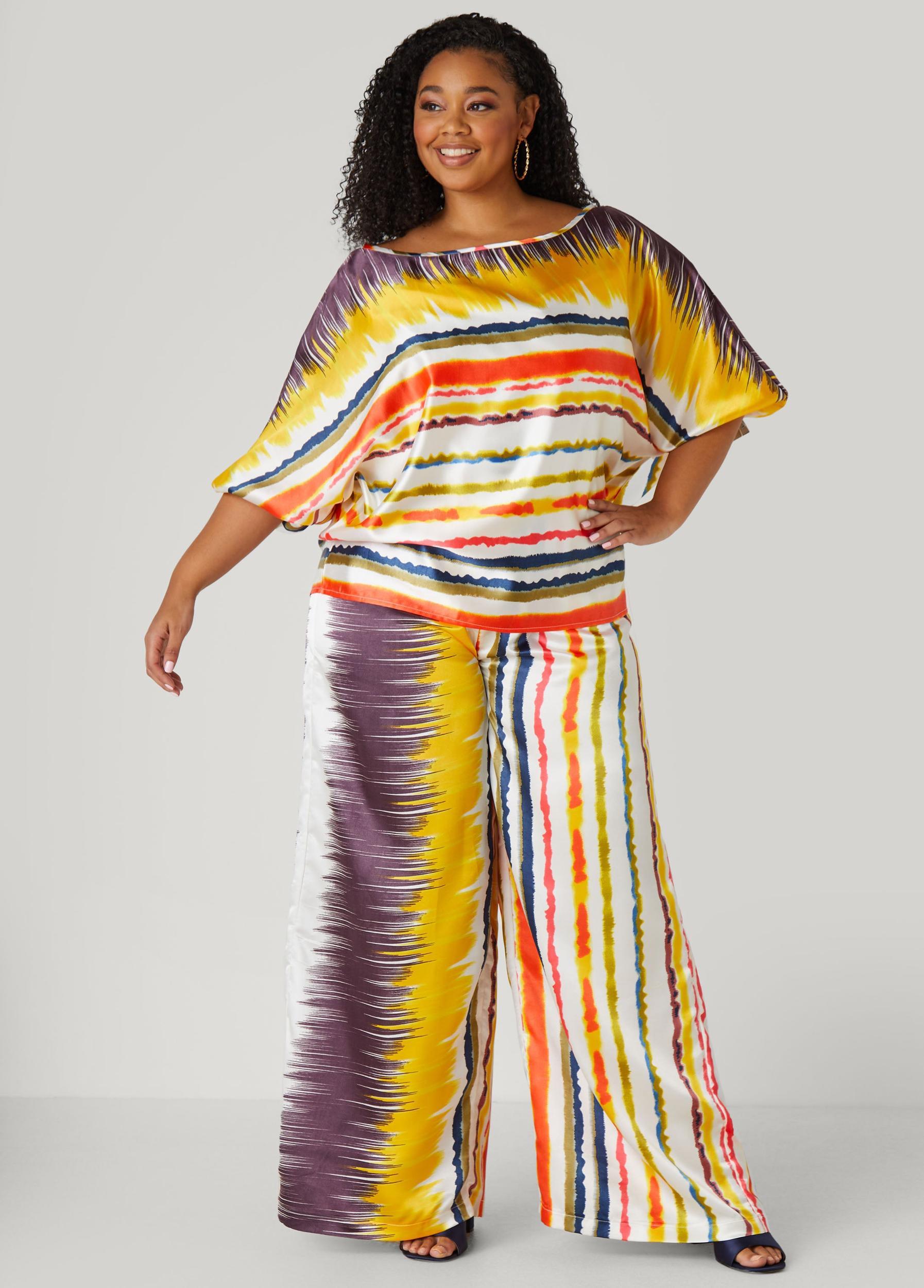 Plus Size Striped Satin Blouse Ashley Stewart Product Image