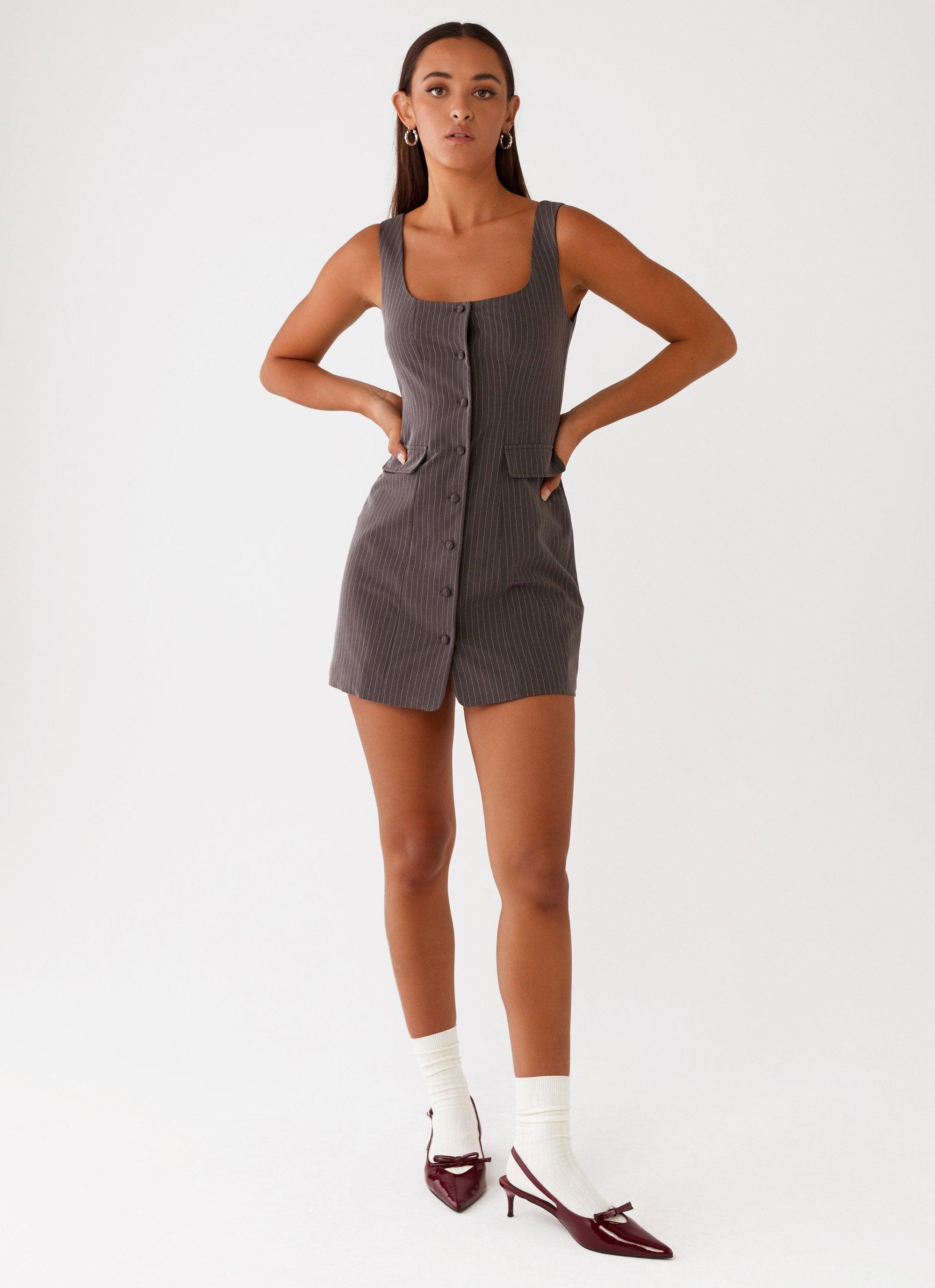 Westwood Mini Dress - Grey Pinstripe Product Image